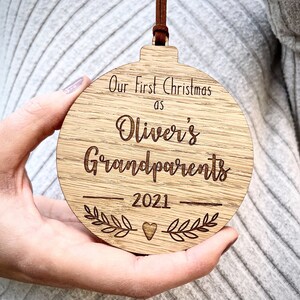 Personalised Wooden Grandparents Bauble / First Christmas / Decoration / Tree / Home / New baby / Family image 3
