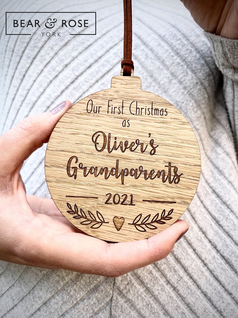 Personalised Wooden Grandparents Bauble / First Christmas / Decoration / Tree / Home / New baby / Family image 3