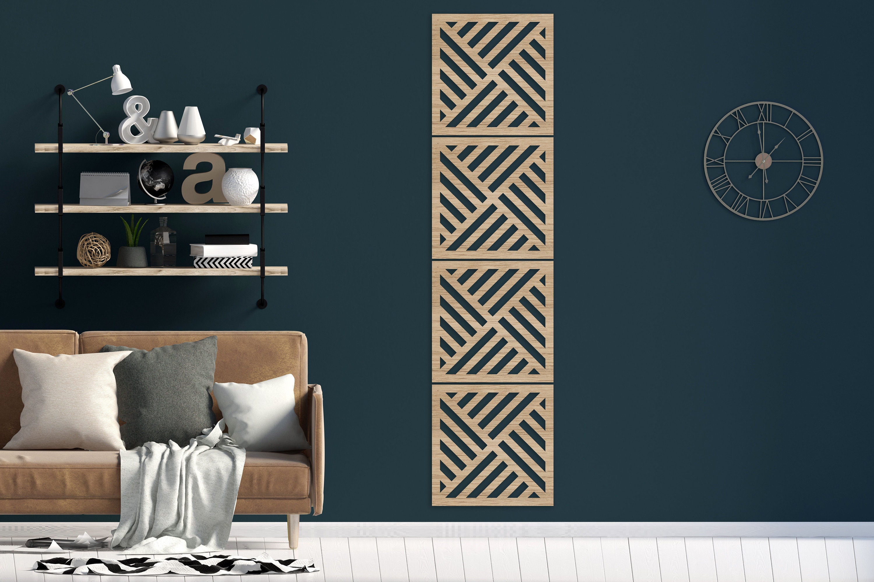 Wall Panel Decor Diagonal Strip Wood Style 4 Art Oak | Etsy