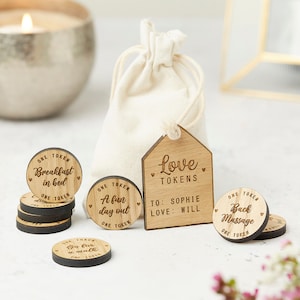 Fichas de amor - Ficha de madera con bolsa de regalo de lona de algodón / Regalo de pareja / San Valentín / Regalo de marido / esposa / boda / aniversario