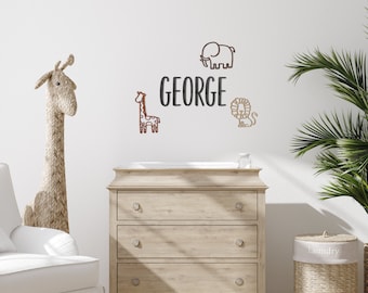 Personalised Name & Safari Trio Wall Decor Set (Comet font)