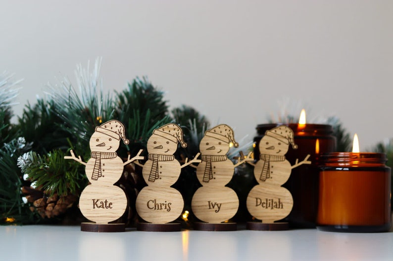 Christmas Personalised Snowman Decorations Place Names Wedding image 2