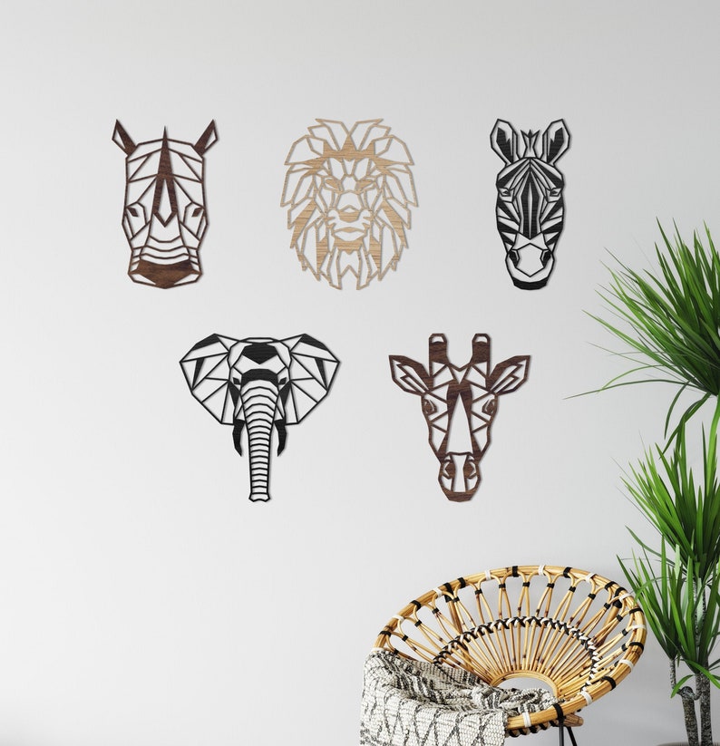 Safari Wall Decor BIG 5 Wooden Geometric Set Home Nursery Etsy
