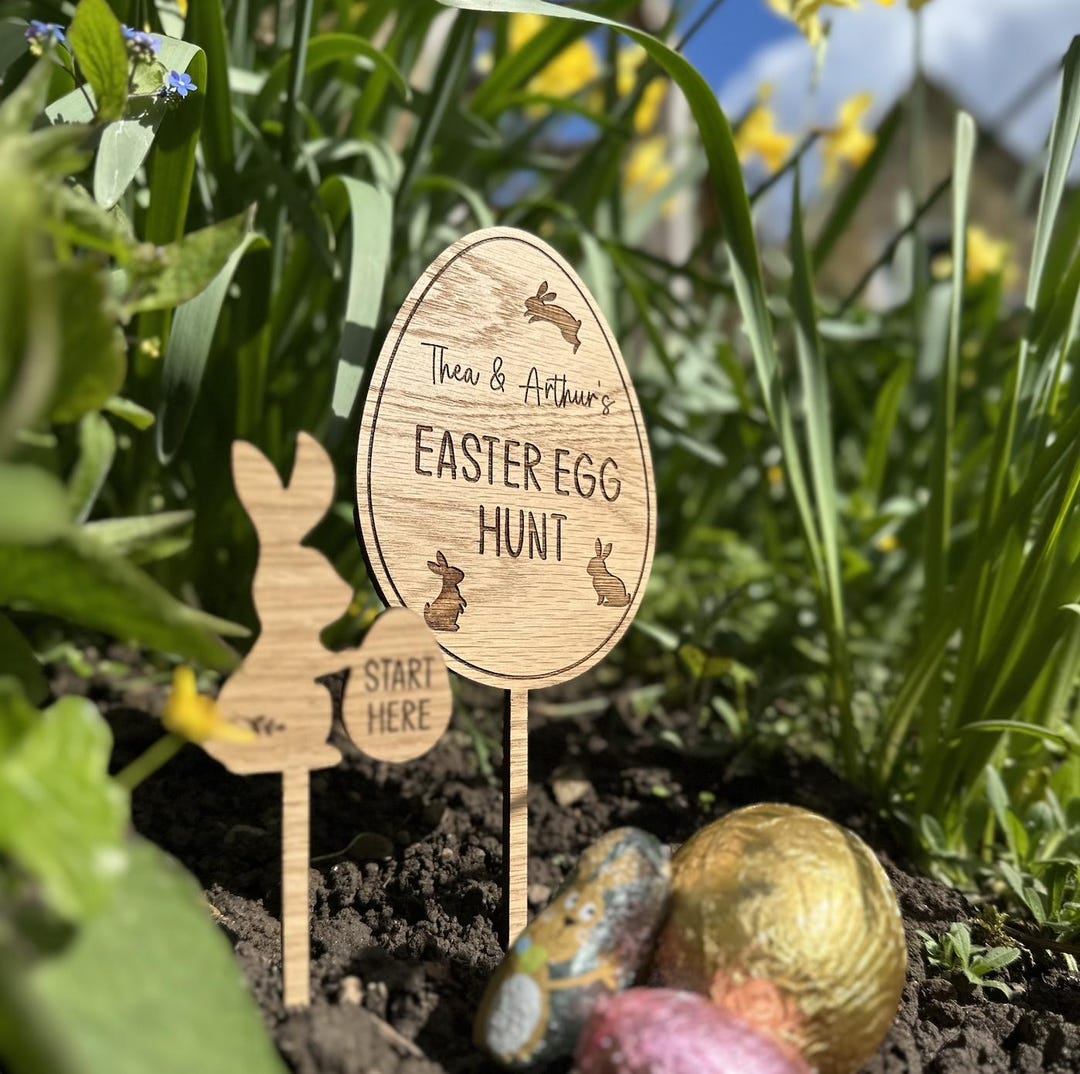 Personalised Easter Egg Hunt Kit: Wooden Bunny Trail Markers - Etsy