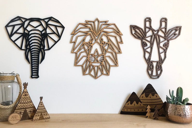 Safari Wall Decor Art Wooden Geometric Set Home Nursery Etsy UK