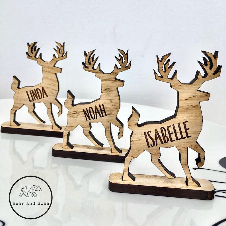 Christmas Personalised Reindeer decorations Stag Place Names image 1