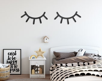 Sleepy Eyes (Pair) - Wooden or Painted Wood Wall Art - Home -  Nursery, Decor, Decoration, Wood, Bedroom, Scandi, Boho