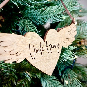 Christmas Personalised Angel Wings with Heart Bauble Memorial Tree Decoration Bereavement Family image 4