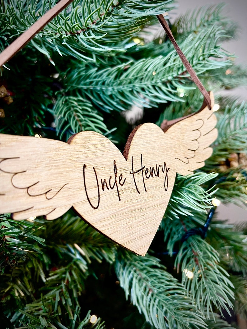 Christmas Personalised Angel Wings with Heart Bauble Memorial Tree Decoration Bereavement Family image 4