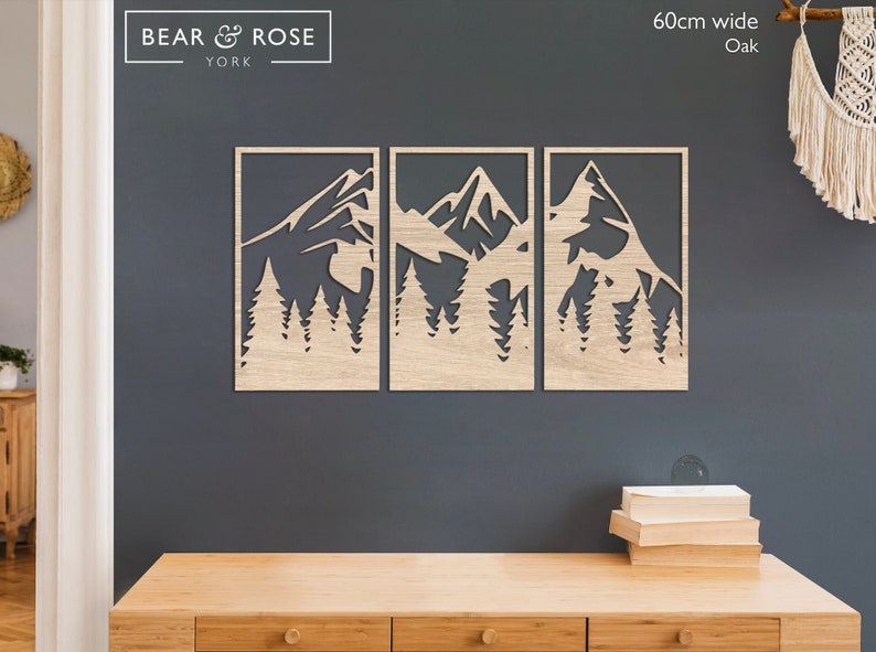 Forest Mountain Trio Wall Panel Decor Set Etsy