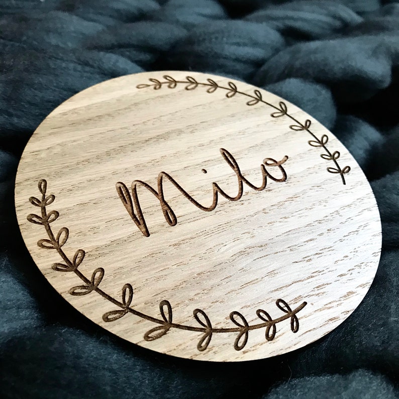 Personalised Name Wreath Wooden Disc Flat Lay, Nursery, Decoration, Kids, Baby Shower, Gift, Photo Prop image 2