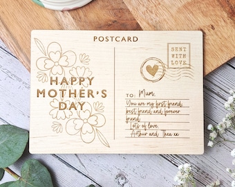 Personalised Wooden Postcard | Flower Print Mother's Day