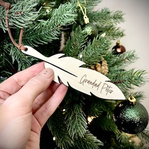 Christmas Personalised Feather Bauble - Memorial Tree Decoration