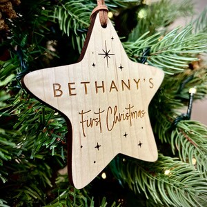 Christmas Personalised Babys First Christmas Star Bauble Tree Decoration New Baby image 4