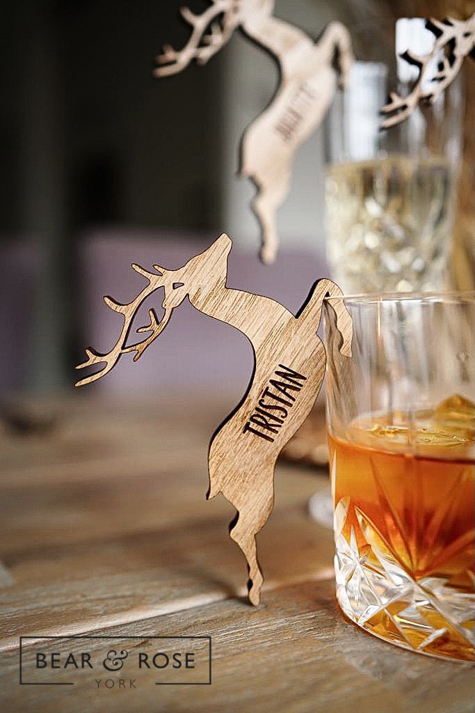 Christmas Personalised Reindeer Glass Decorations Stag Place Names