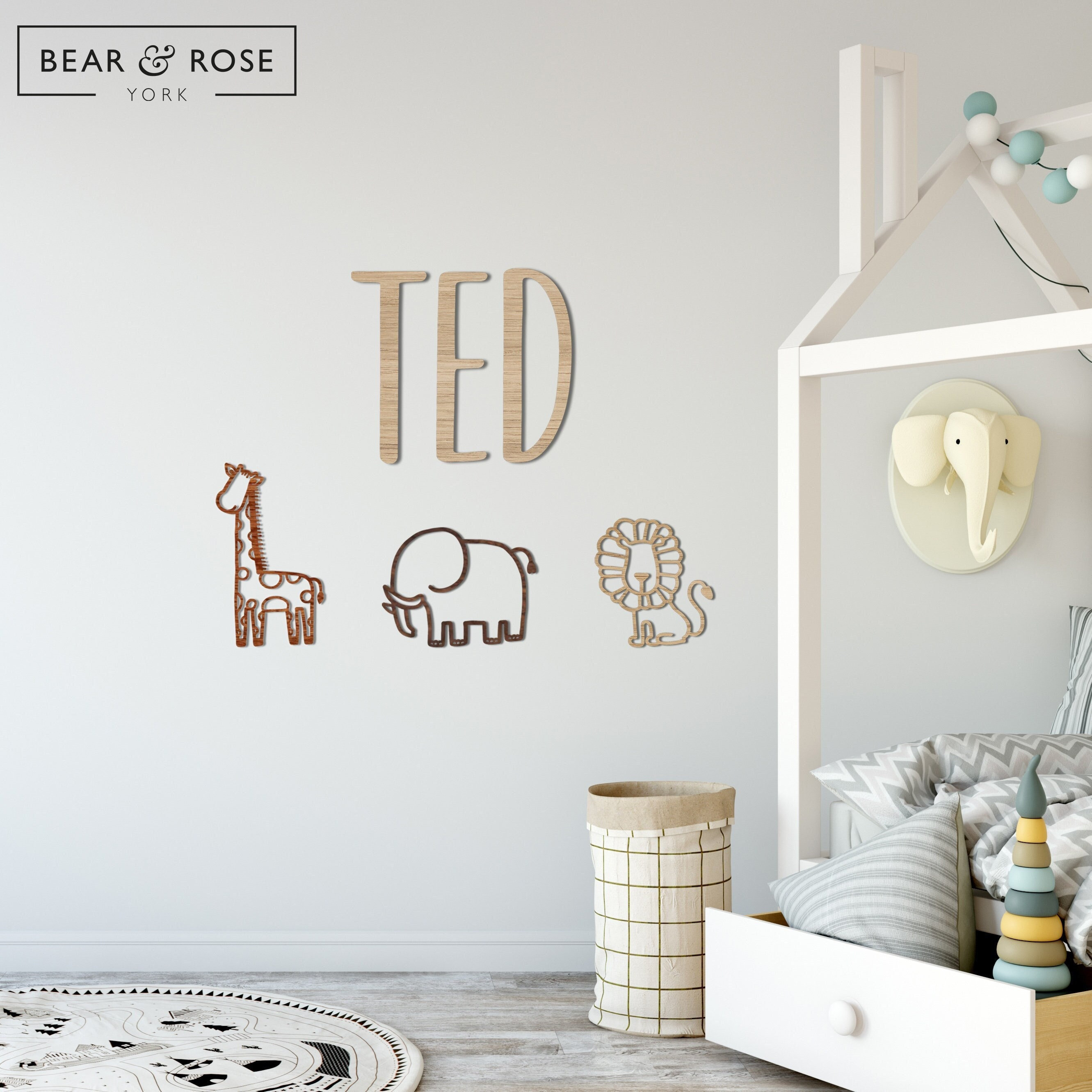 Personalised Name & Safari Trio Wall Decor Set comet Font Etsy