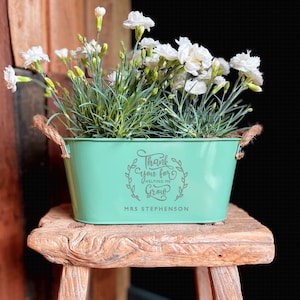 Personalised Metal Planter - Thank You Flower Pot Teacher Gift - Gardening Gift for Plant Lovers - Design 1