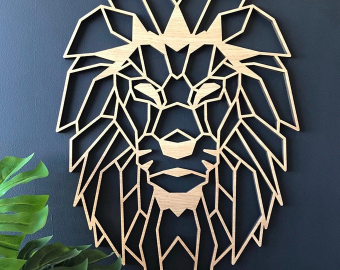 Geometric Lion Head - Wooden Wall Art - Home Nursery - Animal Safari - Africa Wildlife