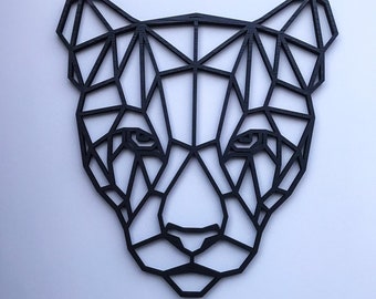 Geometric Big Cat Head - Wooden Wall Art - Home Nursery - Living