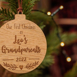 Personalised Wooden Grandparents Bauble / First Christmas / Decoration / Tree / Home / New baby / Family image 2