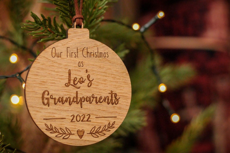 Personalised Wooden Grandparents Bauble / First Christmas / Decoration / Tree / Home / New baby / Family image 2