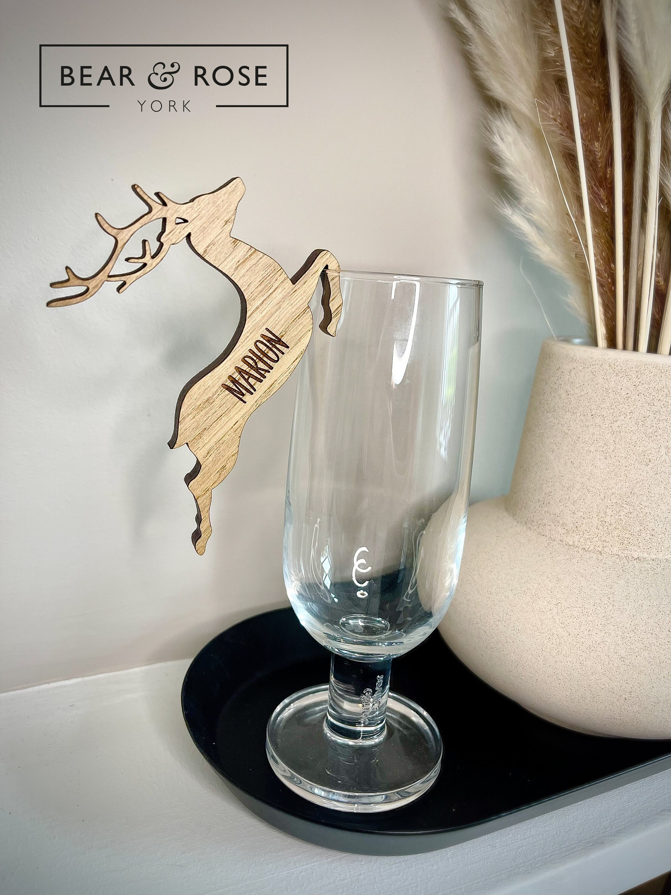 Christmas Personalised Reindeer Glass Decorations Stag Place Names