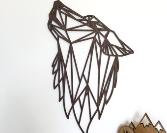 Geometric Howling Wolf Head - Wooden Wall Art - Home Nursery