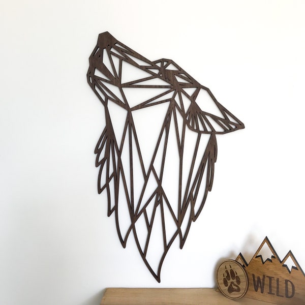 Geometric Howling Wolf Head - Wooden Wall Art - Home Nursery