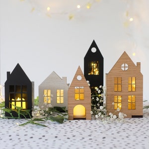 Scandi House Decor Set Wooden LED Candle holder / Scandinavian / Hygge / Village / Tea light Original Style 1 image 3