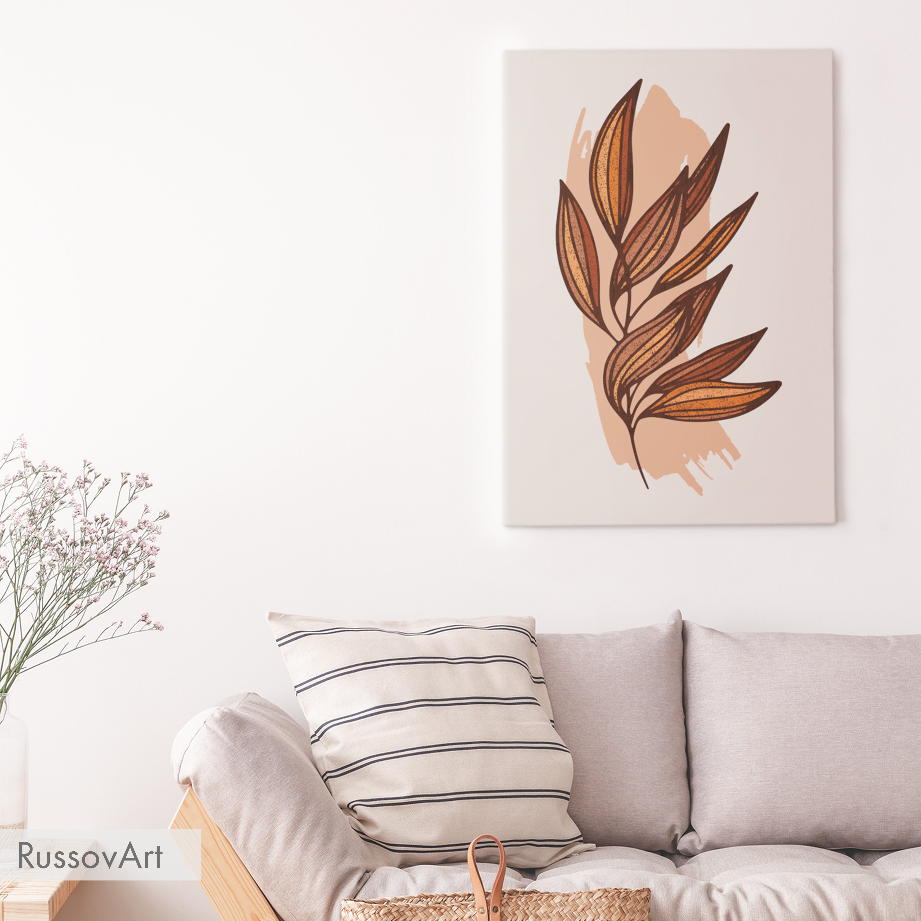 Botanical Leaf Print Abstract Leaf Wall Art Warm Leaf Art | Etsy
