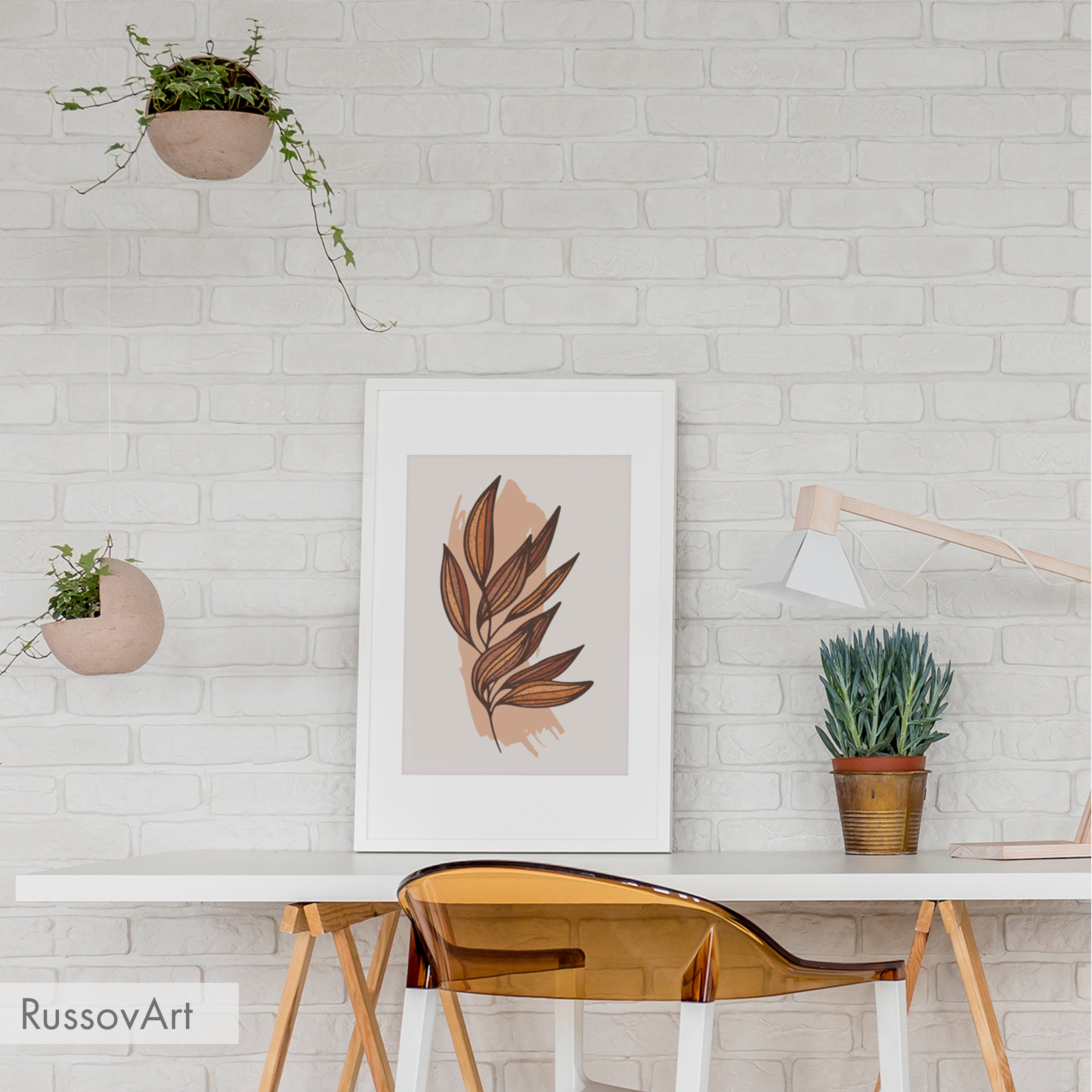 Botanical Leaf Print Abstract Leaf Wall Art Warm Leaf Art | Etsy