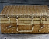 French vintage sewing basket with handles. French braided basket. Braided basket. Sewing basket. Antique rattan item. Rectangular basket .