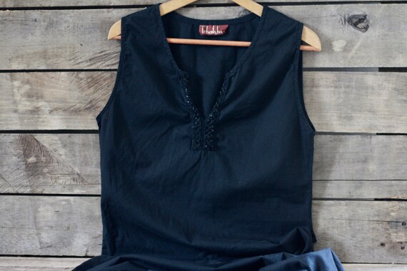 Indian bohemian long black dress with pearls Hi