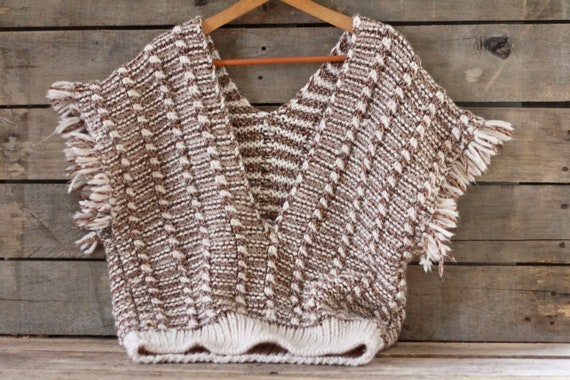 Unique size French wool hand knitted poncho. Knit