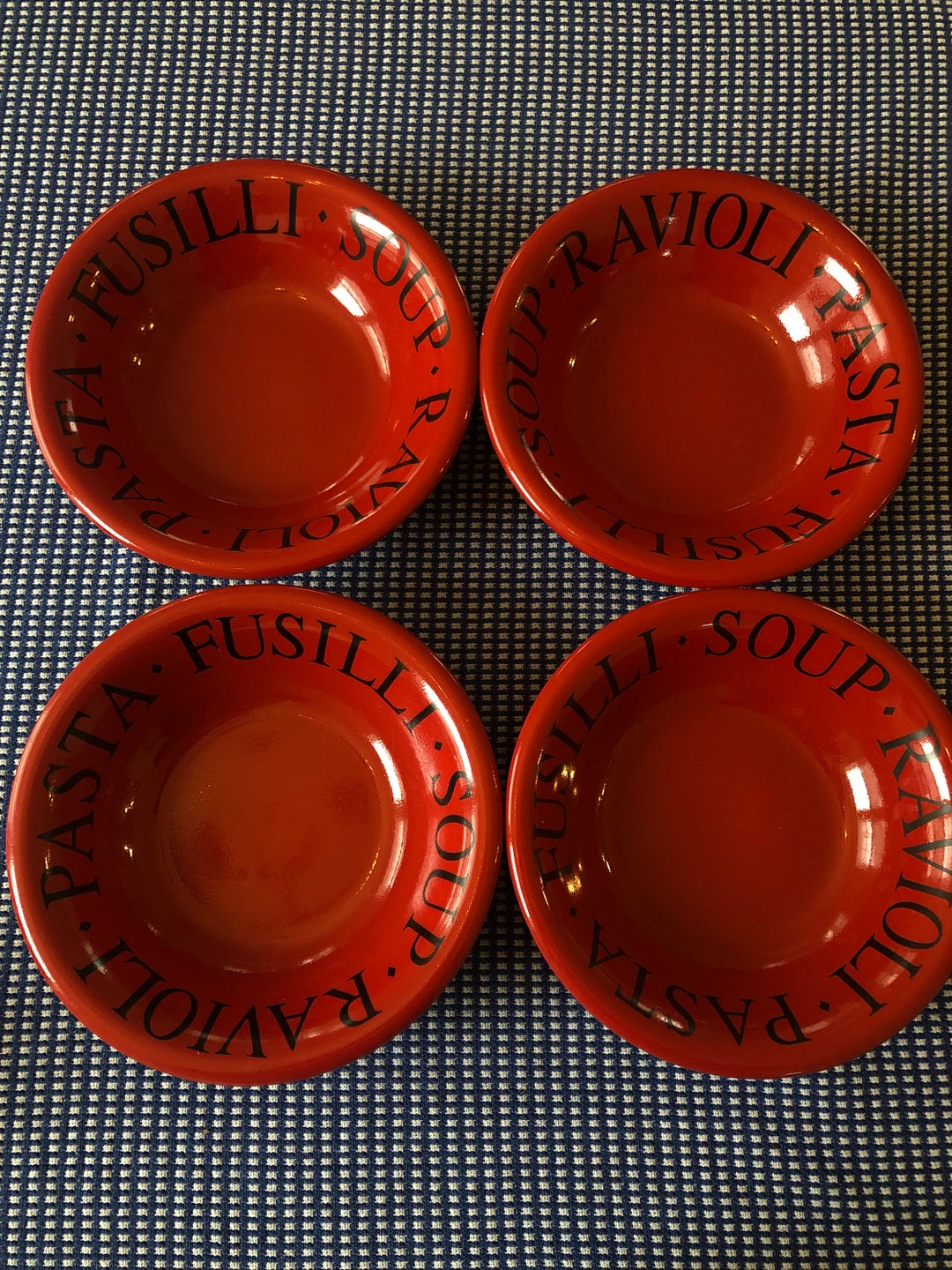 Red Quadrifoglio Pasta Bowls Set of 4 Pasta Fusilli Soup Etsy