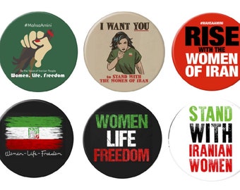 Stand with the Women of Iran pins - Women Life Freedom #MAHSAAMINI - set of 8 buttons (2.25 inches)