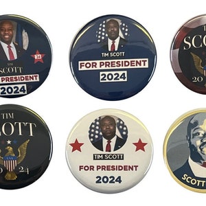 Tim Scott 2024 buttons - Tim Scott for President pins - Set of 8 (2.25 inches)