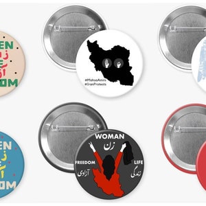 Women Life Freedom Iran Protest Buttons - #MahsaAmini - set of 8 pins (2.25 inches - Set 3)