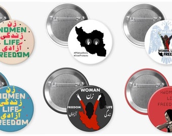 Women Life Freedom Iran Protest Buttons - #MahsaAmini - set of 8 pins (2.25 inches - Set 3)