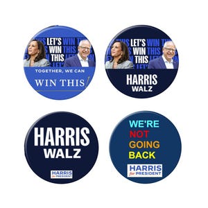 Kamala Harris - Tim Walz 2024 buttons - Harris Walz 2024 pins - Collector&#39;s Set of 4 (2.25 inches)