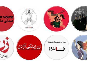 Stand with the Women of Iran buttons - Women Life Freedom #MahsaAmini - set of 8 pins (2.25 inches)