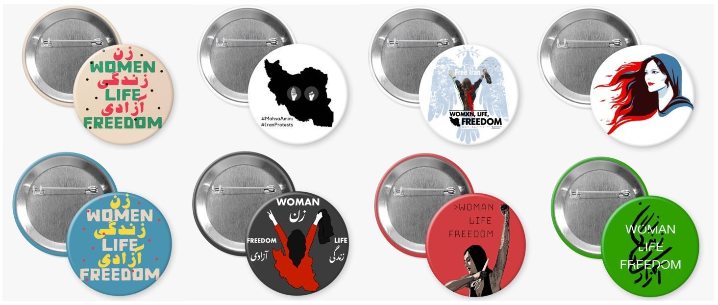 Protest Button Examples Women Life Freedom Iran Protest Buttons - #mahsaamini - Set of 8 Pins ...