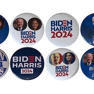 Biden Harris 2024 buttons - Re-elect Joe Biden & Kamala Harris 2024 - Set of 8 pins (2.25 inches)