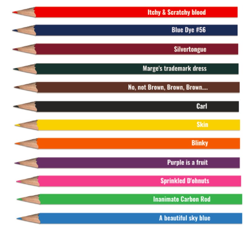 The Colors of Springfield - the Simpsons Parody Colored Pencils Set - Etsy