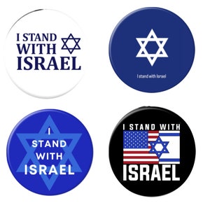Stand with Israel Buttons - Pro-Israel Pins - 4-pack (2.25 inches)