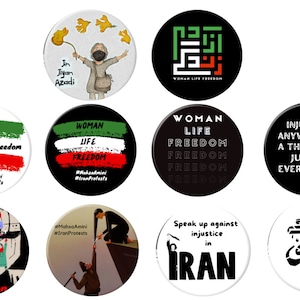 Woman Life Freedom buttons - Ten (10) Iran Women&#39;s Movement buttons - #MahsaAmini (2.25 inches)