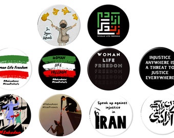 Woman Life Freedom buttons - Ten (10) Iran Women's Movement buttons - #MahsaAmini (2.25 inches)