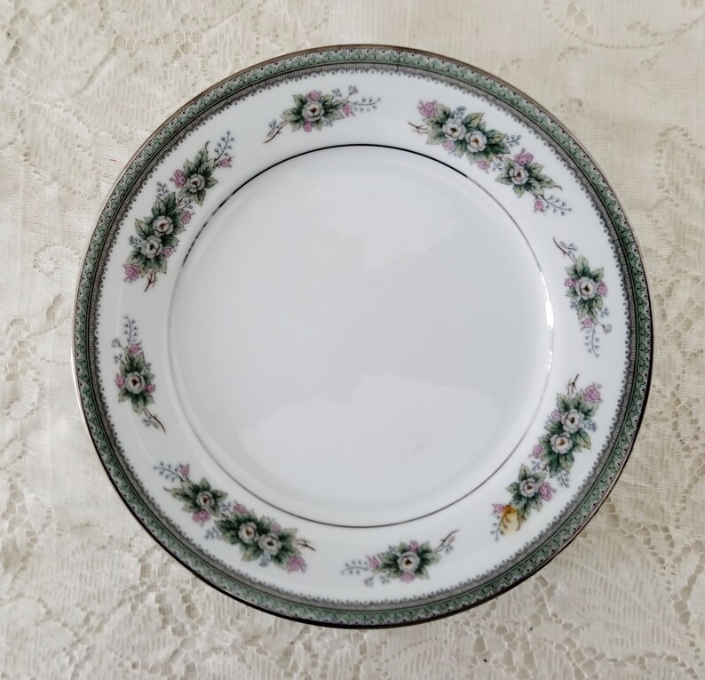 Vintage Noritake Plates,Bristol Pattern,Pink Roses,Vintage Dinner Plates,Set of 4 Wedding,Bridal Shower,Mismatch Dinnerware Set