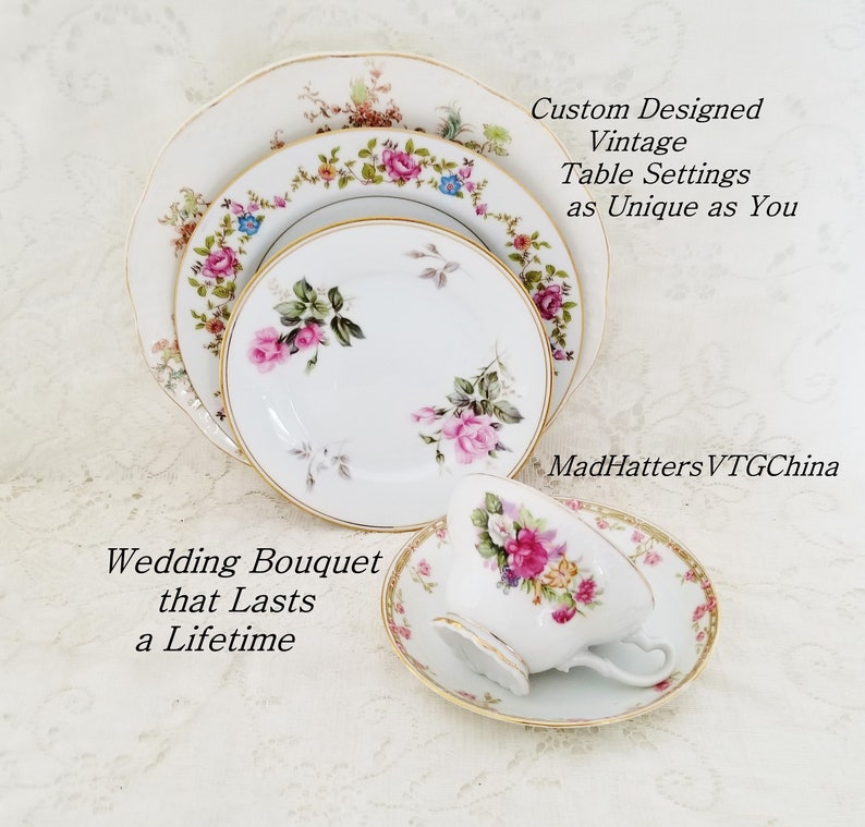 Mismatched China Fabulous Vintage Floral French Country Pasta Soup Salad Bowls Cottage Chic English Garden Wedding Garden Party Baby Shower