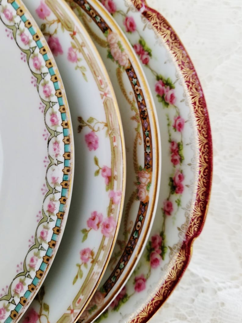 Mismatched China Fabulous Vintage Floral French Country Pasta Soup Salad Bowls Cottage Chic English Garden Wedding Garden Party Baby Shower